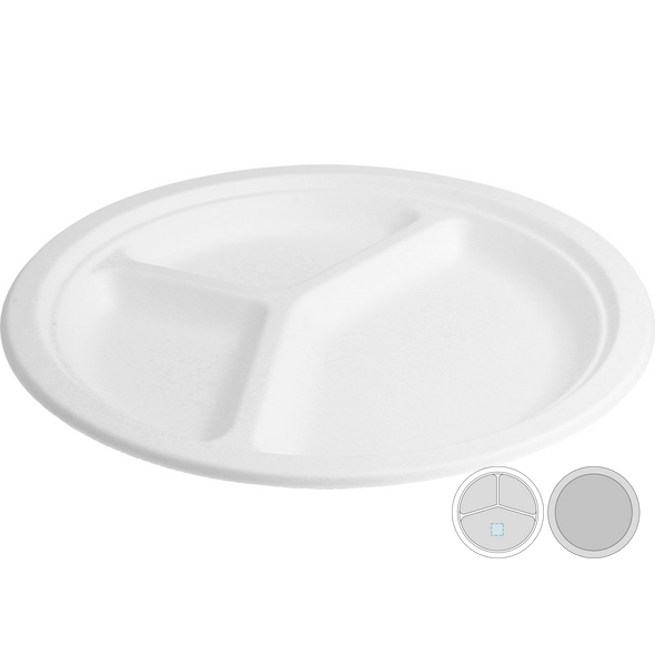 Retter med 3 rum "Bionic" Bagasse Retter med 3 rum "Bionic" Bagasse